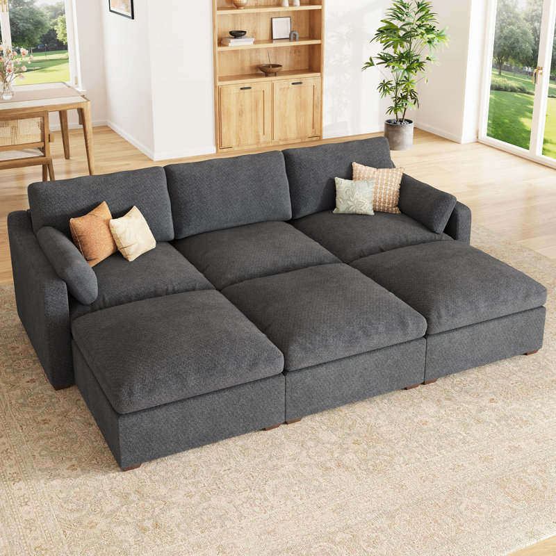 Canapé modulaire en chenille réversible Abramson, Gris chenille