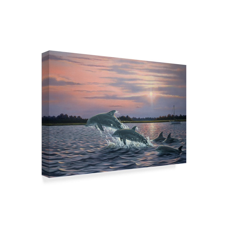 «Dolphins» par Berrien, impression sur toile tendue, H 30 po x l 47 po x P 2 po
