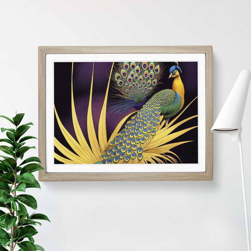 Captivating Peacock - Framed Print, Oak, 46cm H x 64cm W x 2cm D
