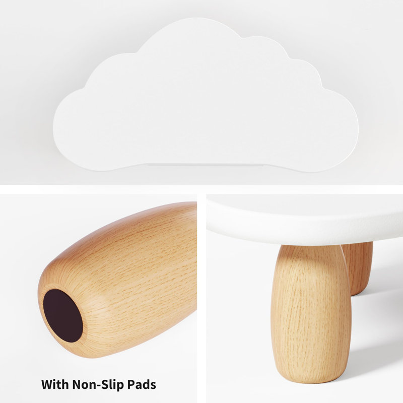 Cloud-Shaped Sturdy Wood Computer Monitor Stand Riser With Drawer, Multi-Purpose Desktop Organizer