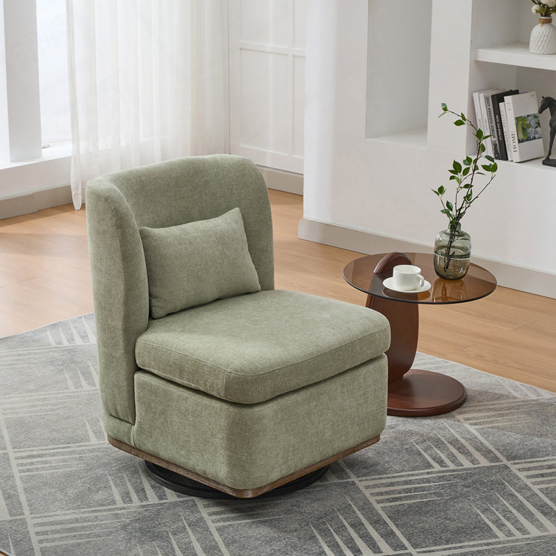 Fauteuil sans accoudoirs pivotant à 25 ° en chenille l 25,2 po avec base en métal, Chenille taupe