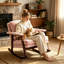 Chaise berçante en bois massif avec coussin de chaise en velours Teddy et coussin de soutien de taille.-1168545371
