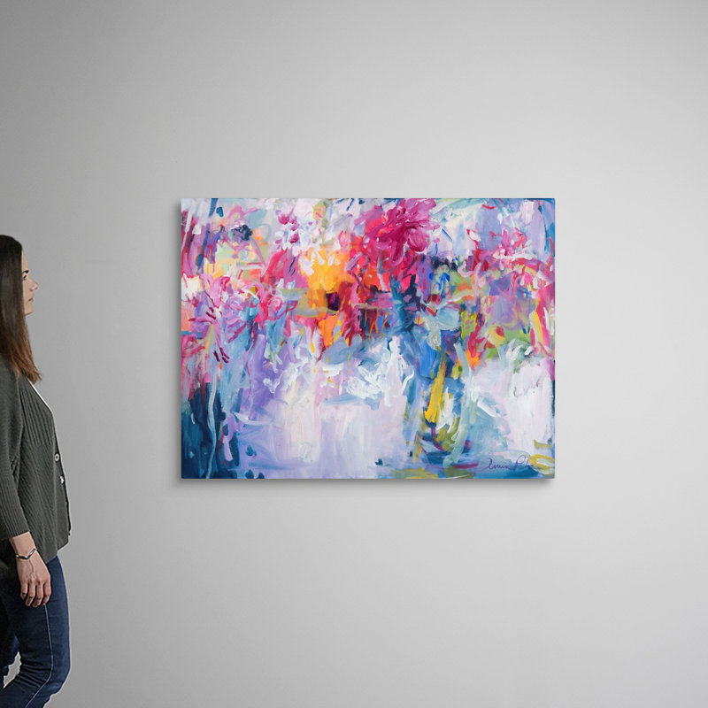 Reproduction d’art sur toile, "fleurs dans ma main" par Amira Rahim, H 36 po x l 48 po x P 1,25 po, Toile tendue