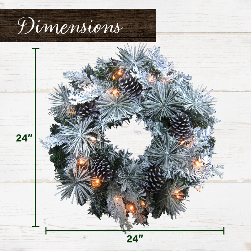 24-Inch Artificial Christmas Wreath with Pinecones and Snow Flocking