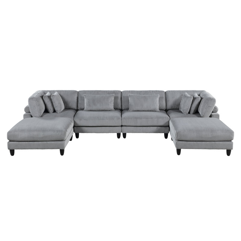 Canapé modulaire en U 6 pièces Krueger, Velours côtelé gris
