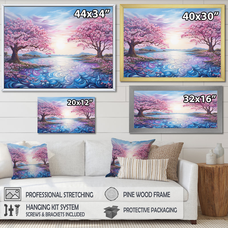 Magnifique paysage de rhododendron rose sur toile, Toile tendue, H 12 po x l 20 po x P 1 po