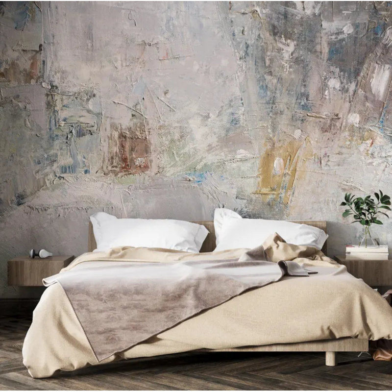 Murale gris neutre à texture abstraite, L 192 po x l 108 po