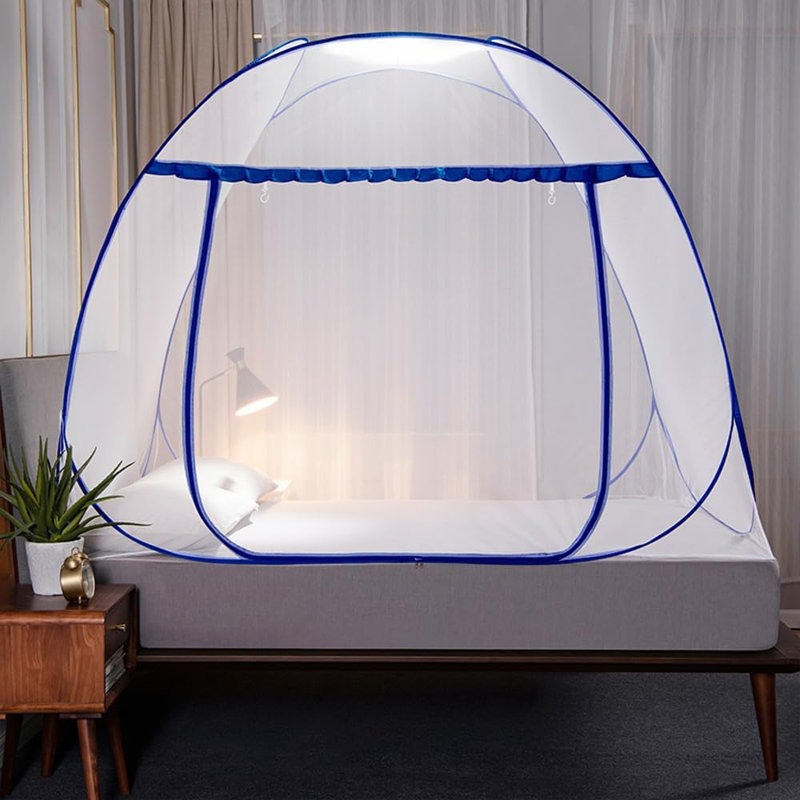 Moustiquaire de lit pliable bleue 90 x 195 cm, fond de lit entièrement en filet, protection anti-insectes portable et pliable, idéale pour l'intérieur et l'extérieur (chambre, dortoir, camping).