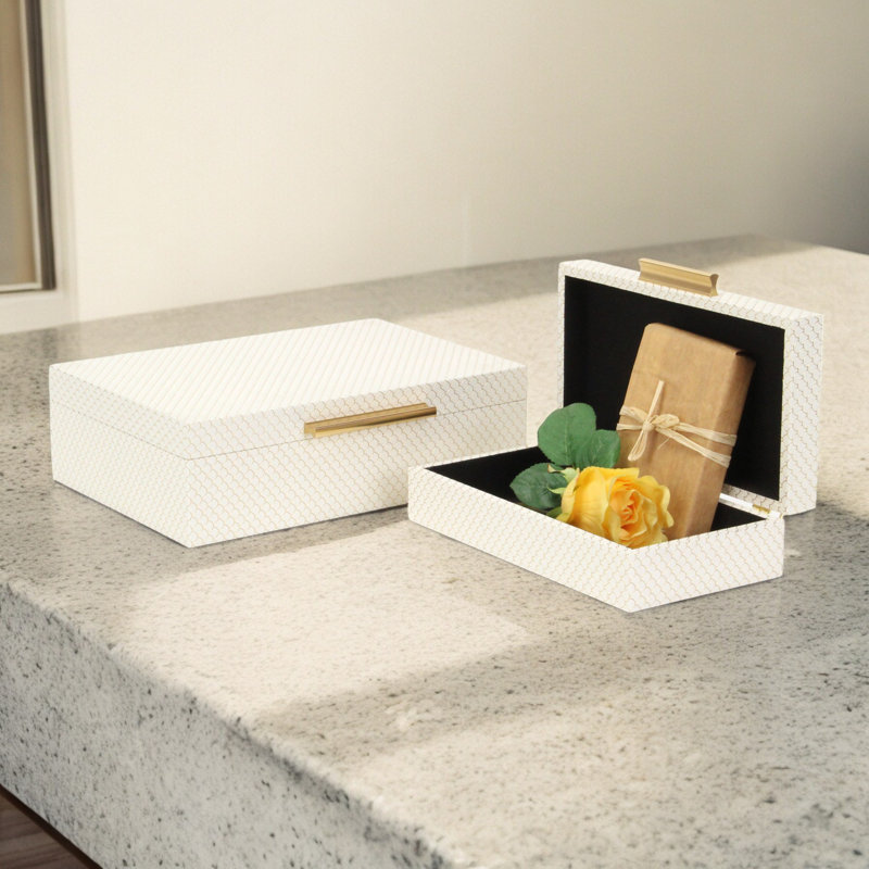 Mariline Elegant Fish Scale Pattern Rectangular Box Set, White