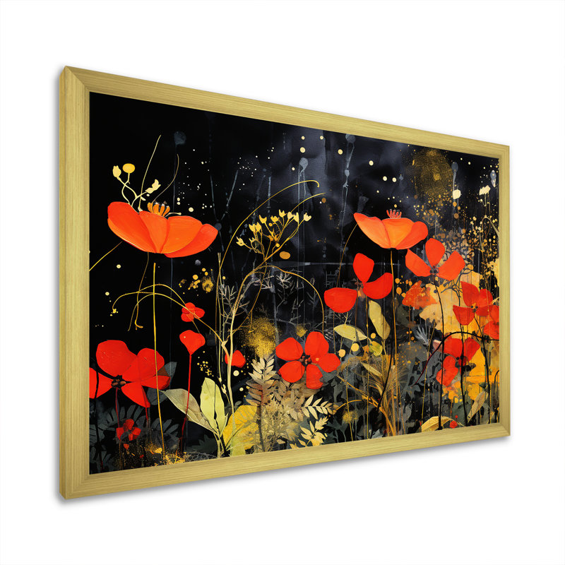 Art mural moderne orange et vert tropical - Collages abstraits, H 24 po x l 32 po x P 1 po, Cadre doré à coins fermés