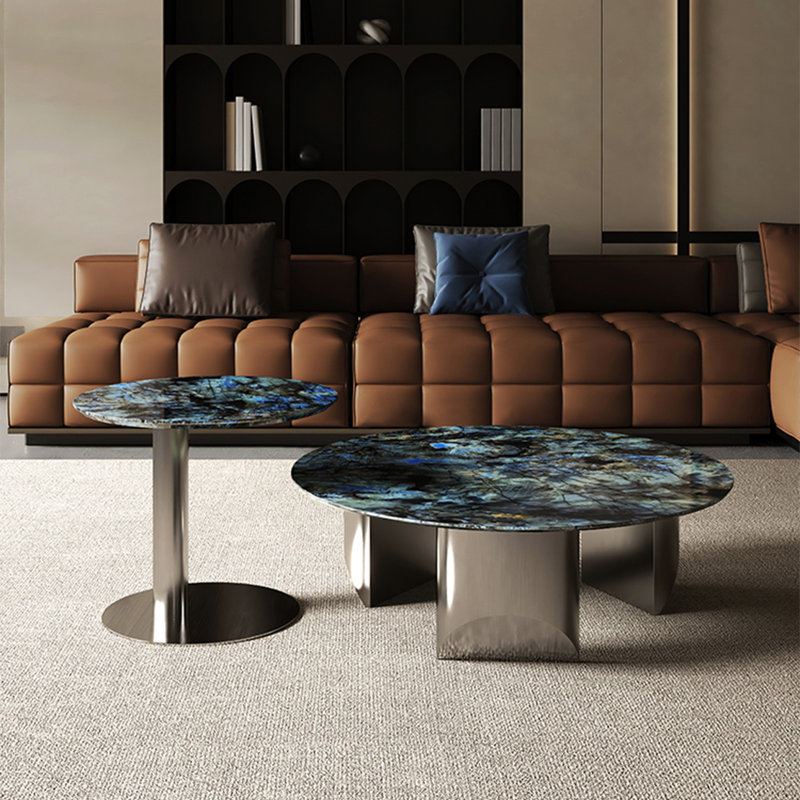 Modern round marble coffee table, 14.6" H x 31.5" L x 31.5" W