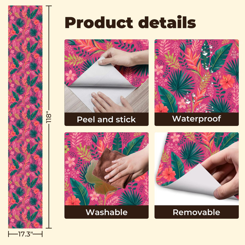Papier peint auto-adhésif en PVC auto-adhésif avec motif de feuilles de sarcelle à motif floral tropical