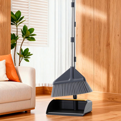 JOYBOS Grey Long-Handle Broom and Dustpan Set