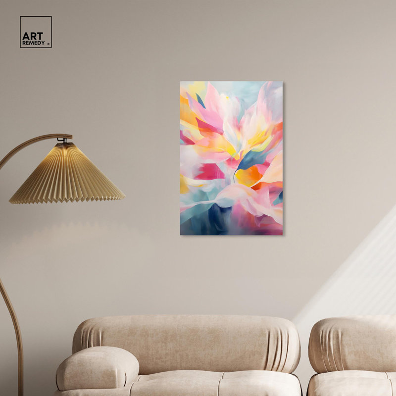 Ebullient Layers 20" x 30" Pink Abstract Canvas Art with Pine Frame