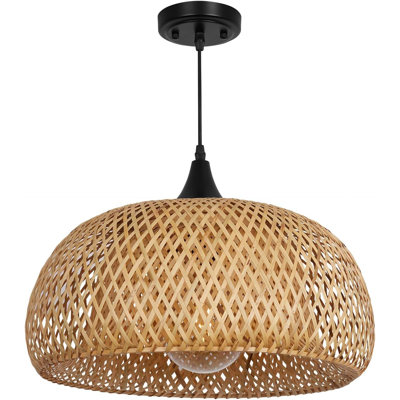 18 Inch Handwoven Bamboo Rattan Pendant Light Fixture - Large Coastal Chandelier For Kitchen, Dining Room