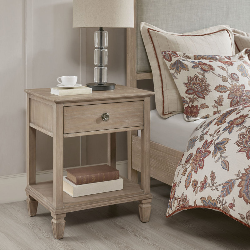 Victoria Light Natural 1-Drawer Solid Wood Nightstand with Open Lower Shelf, Light Natural