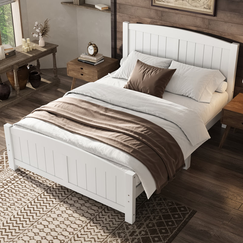 Lit plateforme double, lit plateforme en bois massif avec lattes de soutien et structure solide, sans sommier tapissier, blanc
