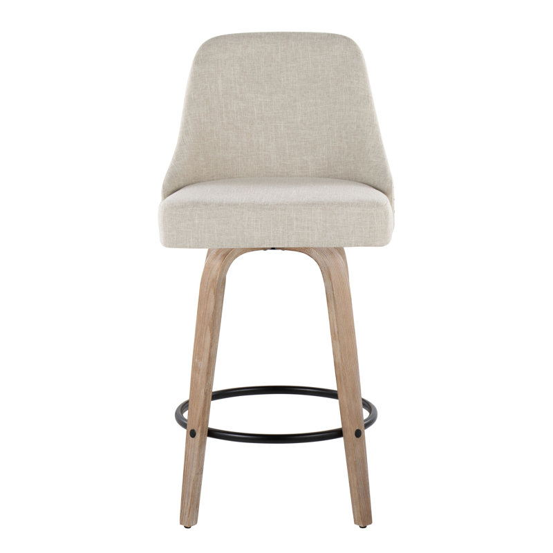 Tabouret de comptoir à hauteur fixe cloutée 27 po avec pieds en bois courbé et repose-pieds rond - ensemble de 2