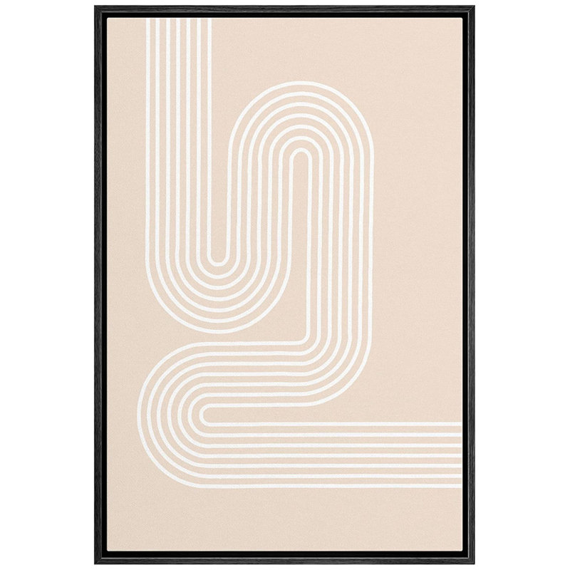 IDÉE4WALL, reproduction d'art sur toile encadrée, brun clair, rétro, motif de vague Mid-Century, formes abstraites, illustrations, minimalisme, géométrique décoratif pour le salon, la chambre à coucher, le bureau