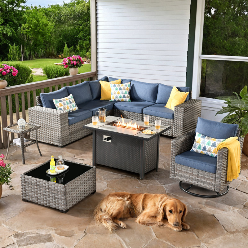 Baili 6 - Person Patio Conversation Set with Cushions, Blue