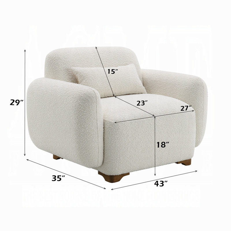 Fauteuil Loem avec coussin décoratif, siège carré, tissu bouclé beige
