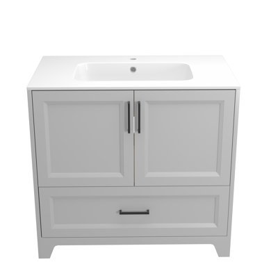 Pancrazia 36'' Single Bathroom Vanity with Solid Surface Top