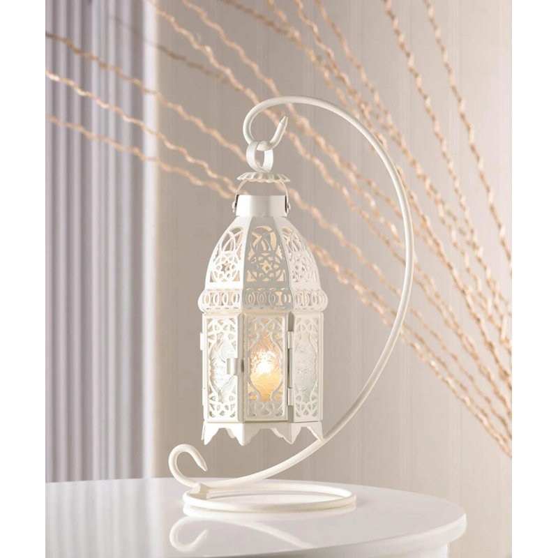 LANTERNE BOUGIE FANTAISIE BLANCHE AVEC SUPPORT