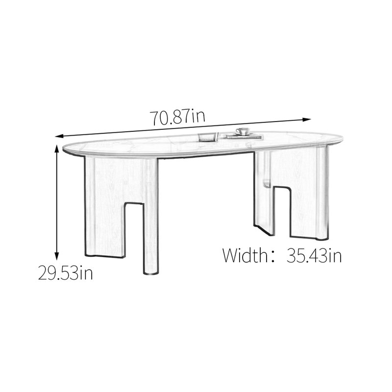 Table de salle à manger en frêne, H 29,53 po x L 70,87 po x l 35,43 po
