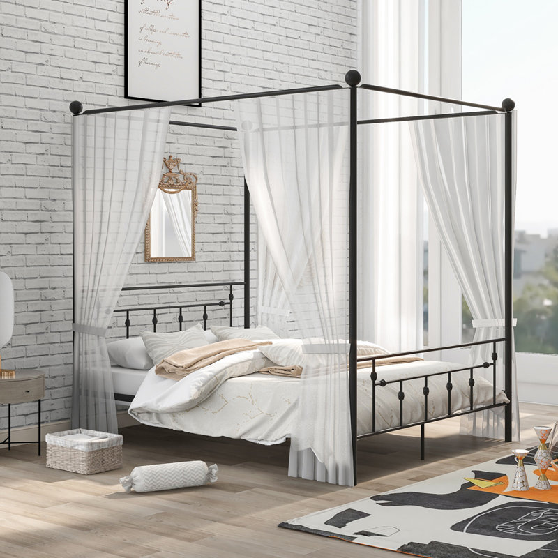 Lit à baldaquin Anniston avec tête et pied de lit de luxe - Structure métallique luxueuse thermolaquée noire, Noir