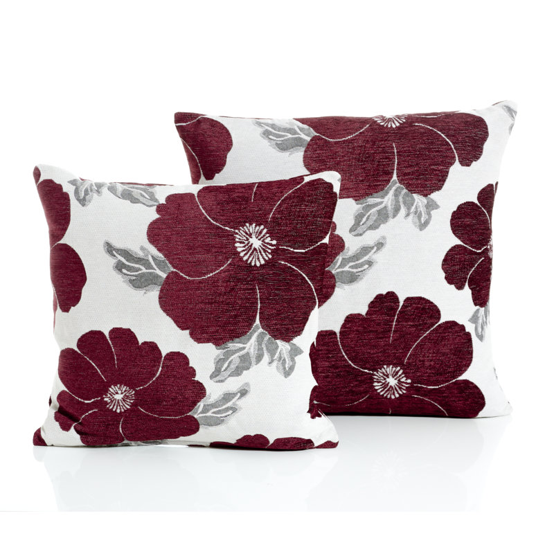 Darionte Poppy Chenille Cushion Cover, 45cm x 45cm, Aubergine, Pillow Cover Only