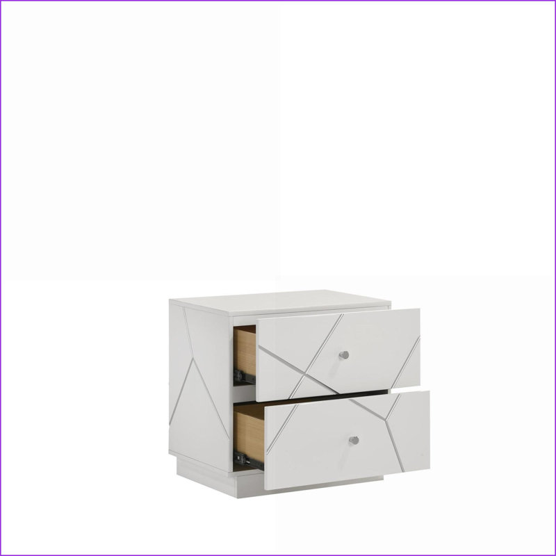 Table de chevet moderne laquée avec motif géométrique Tiroir doublé de velours