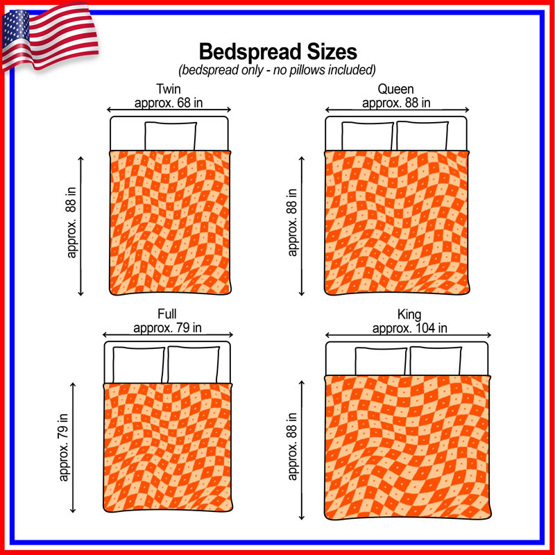 Orange Beige Checkered Quilted Bedspread All Sizes, Full / Double
