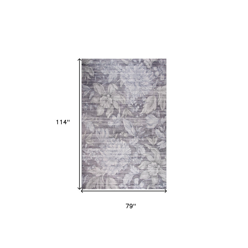 Tapis floral gris 7 pi x 10 pi