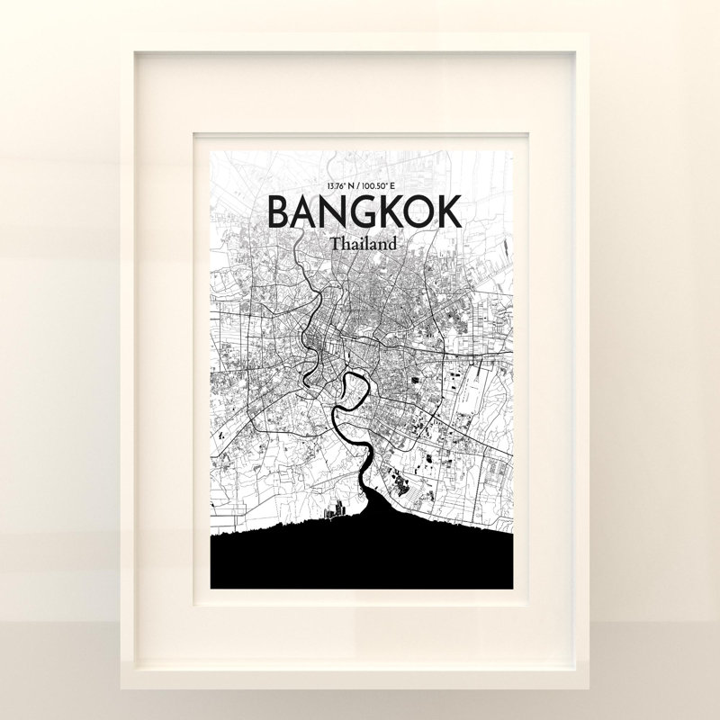 Bangkok City Map In Ink - No Frame Print, 24cm H x 18cm W x 0.05cm D