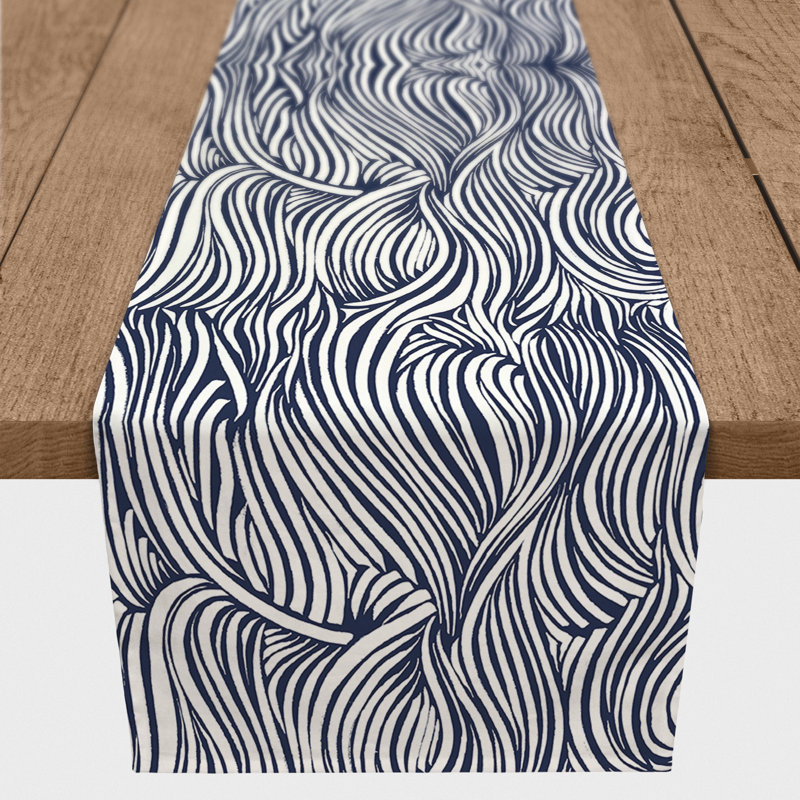 Mclaughlin Abstract Waves Table Runner, 72" L x 16" W, Navy
