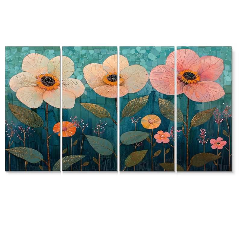 Deena - Art mural fleurs - Décoration murale T, 4, H 28 po x l 48 po