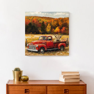 «Fall Red Truck Highland», reproduction sur toile
