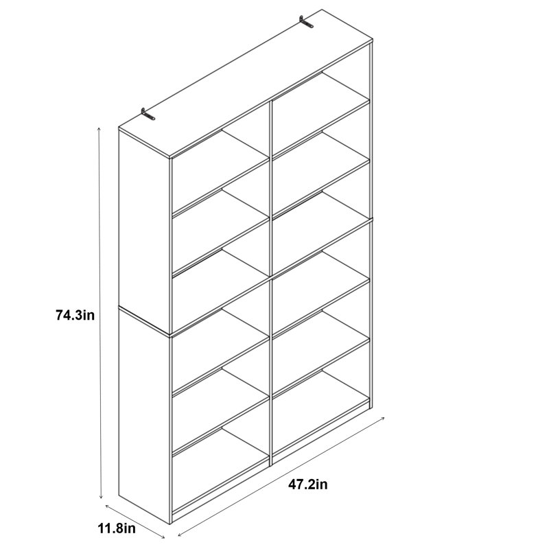 Bibliothèque standard à 6 niveaux H 74,3 "x l 47,2" Geng, Blanc, (6 tablettes) H 74,3 po x l 47,2 po x P 11,8 po