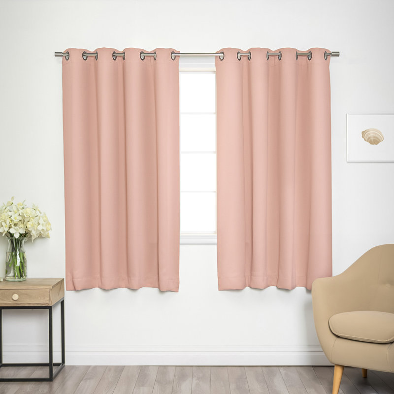 Adina Sevan Solid Thermal Grommet Curtain Panels, Blush, 52"W x 54"L
