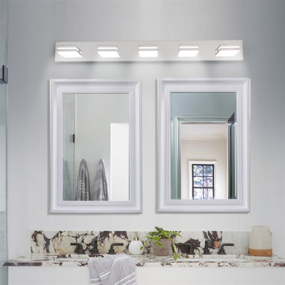 Modern Chrome LED Vanity Light, 5-Lights Wall Sconce for Bathroom and Mirror, Sleek Minimalist Design, Energy-Efficient, Easy to Install