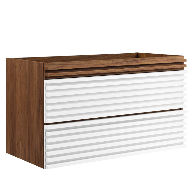 Modway Render 36" Wall Mounted Single Bathroom Vanity Base Only, White/Walnut