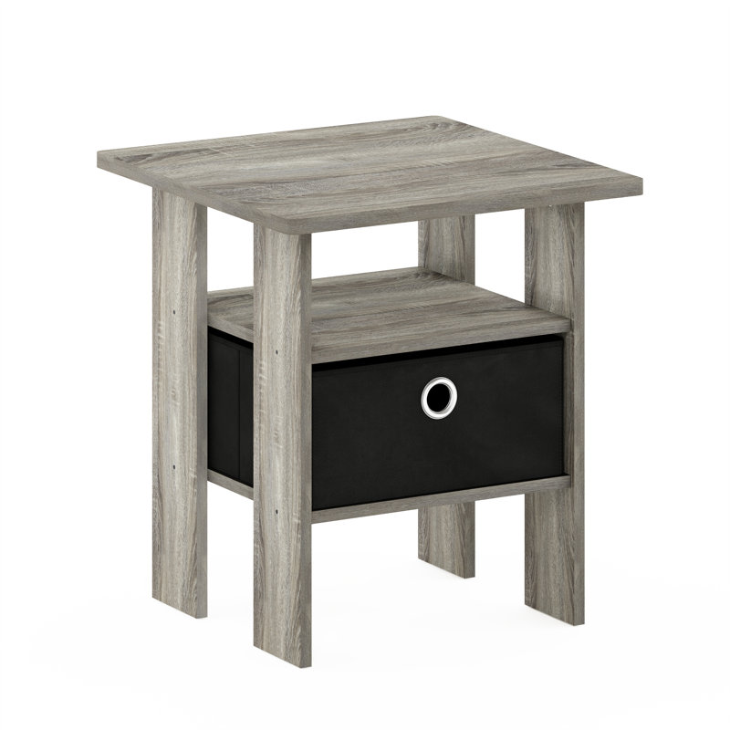 Table de chevet moderne en bois 15,51 po x 15,5 po x 17,52 po avec tiroir et tablette, Noir/gris, Gris
