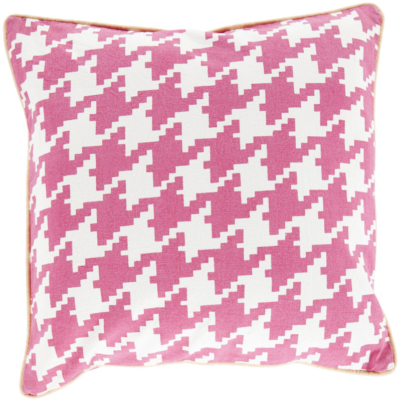 Geometric Cotton Throw Pillow, 22" x 22", Bright Pink/Cream, No Fill