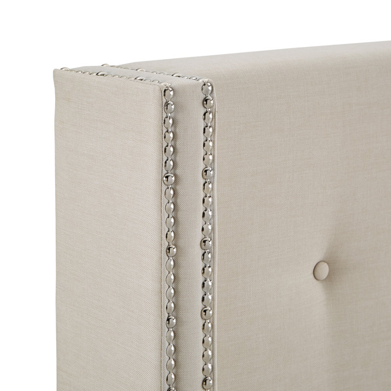 Tête de lit rembourrée Wingback Breezewood, Reine, blanc
