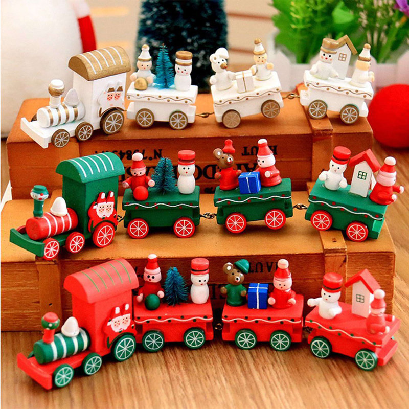Ensemble de 3 décorations de train en bois pour Noël