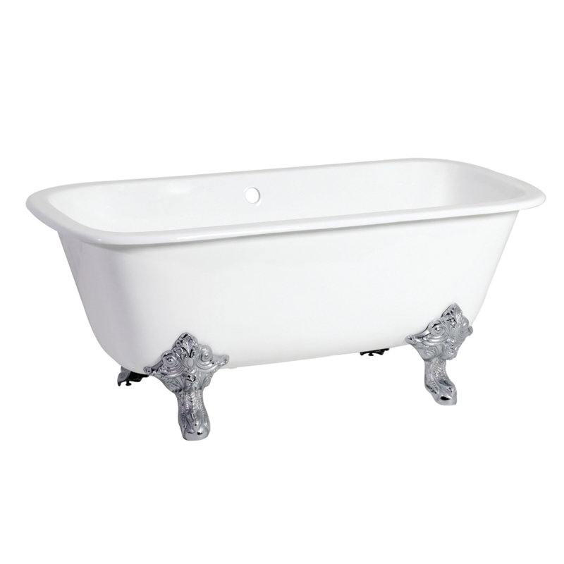 Kingston Brass Aqua Eden 67-Inch Cast Iron Rectangular Double Ended Clawfoot Tub (No Faucet Drillings), Polished Chrome