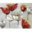 Ensemble de 4 napperons en polyester tressé - Fleurs abstraites rouges et blanches