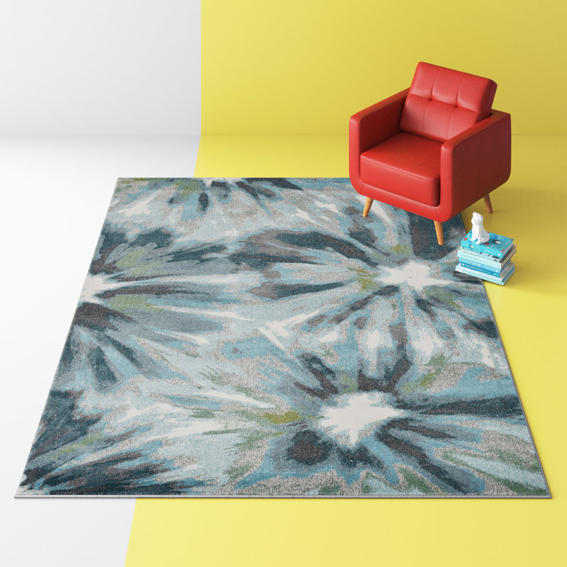 Carrole Abstract Indoor Rug, Rectangle 9'10" x 13'2", Teal