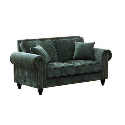 63 pouces Modern 2 avec accoudoirs roulés, pieds en bois de canapé rembourrés en chenille et garniture cloutée pour appartement de salon, rembourrage en mousse haute, toucher velours doux, pieds à structure solide, courbes, garniture exquise,