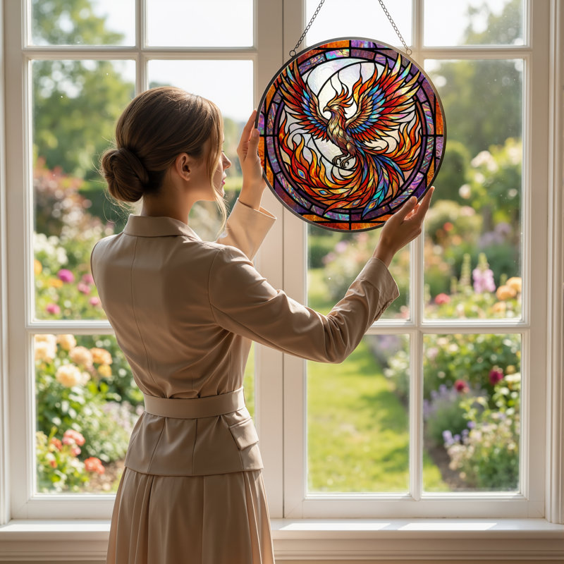 Vitrail de fenêtre vitrail H 12 "Phoenix, H 12 po x l 12 po